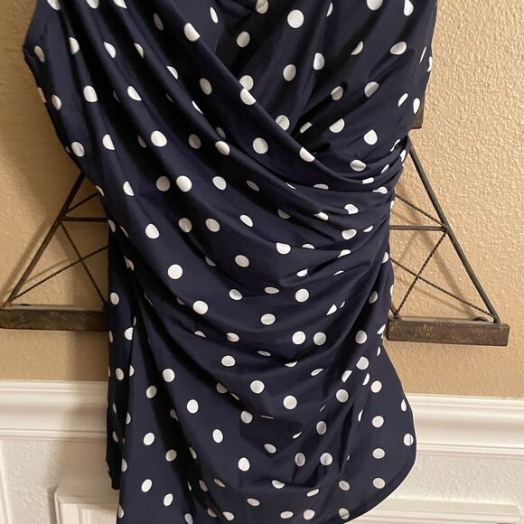 Lands End Navy White Polka Dots Women’s Gathered One Piece Swim Suit 6 - Picture 3 of 10